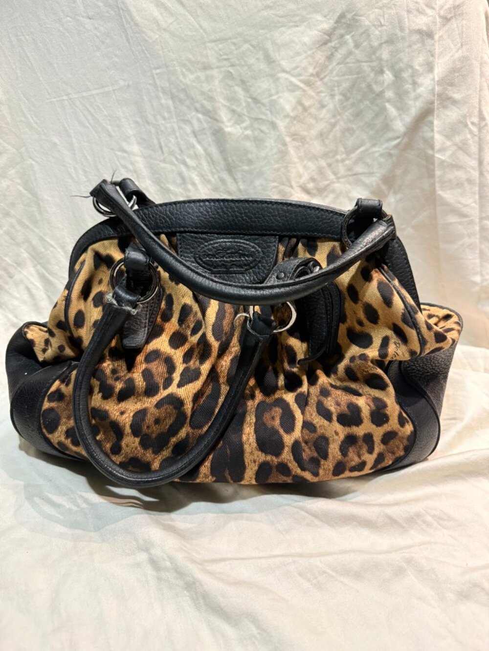 Dolce Gabbana Animalier Leopard Satchel Black Calfskin Trim - Picture 2 of 10